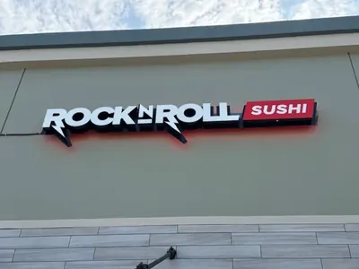 Rock N Roll Sushi halo-lit channel letters
